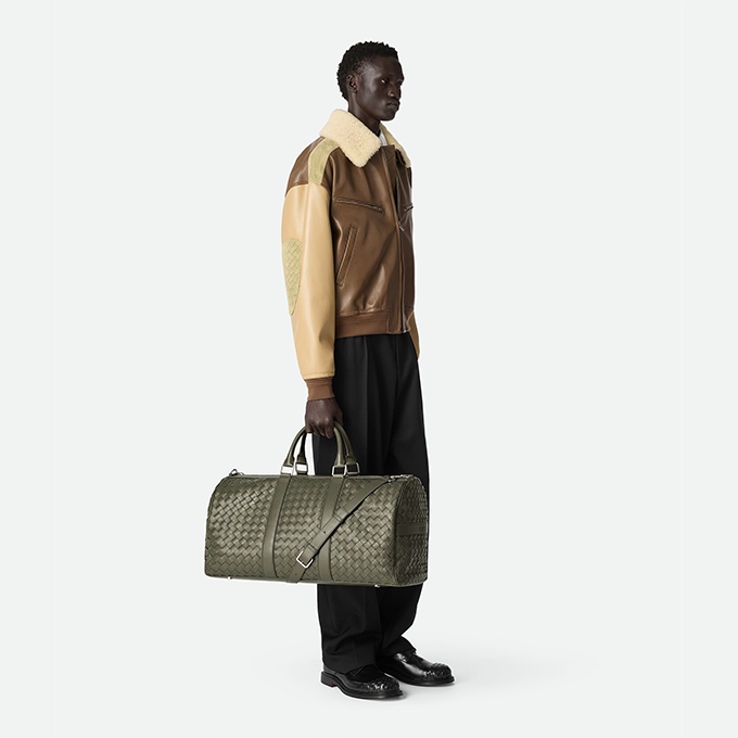 bottega veneta intrecciato woven leather large cylindrical duffle travel bag #795287